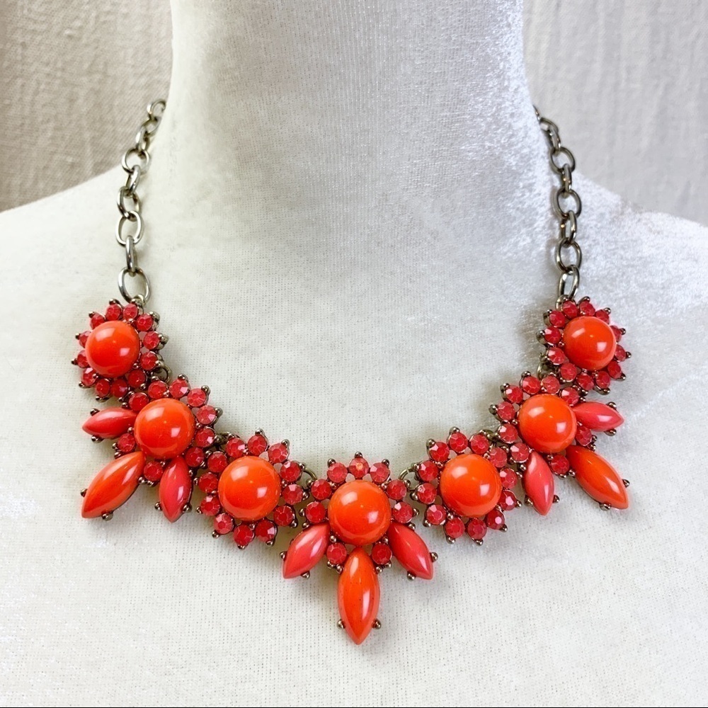 J Crew Statement Necklace Coral Hot Orange